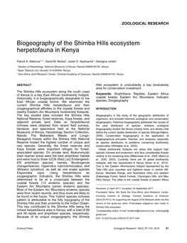 Biogeography of the Shimba Hills Ecosystem Herpetofauna in Kenya