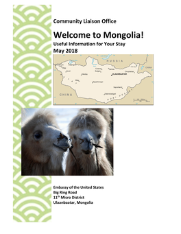 Welcome to Mongolia! Useful Information for Your Stay May 2018