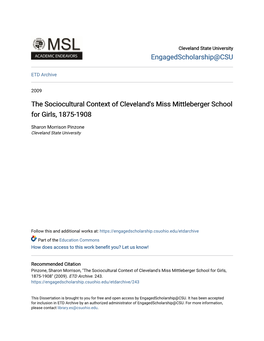 The Sociocultural Context of Cleveland's Miss Mittleberger School for Girls, 1875-1908