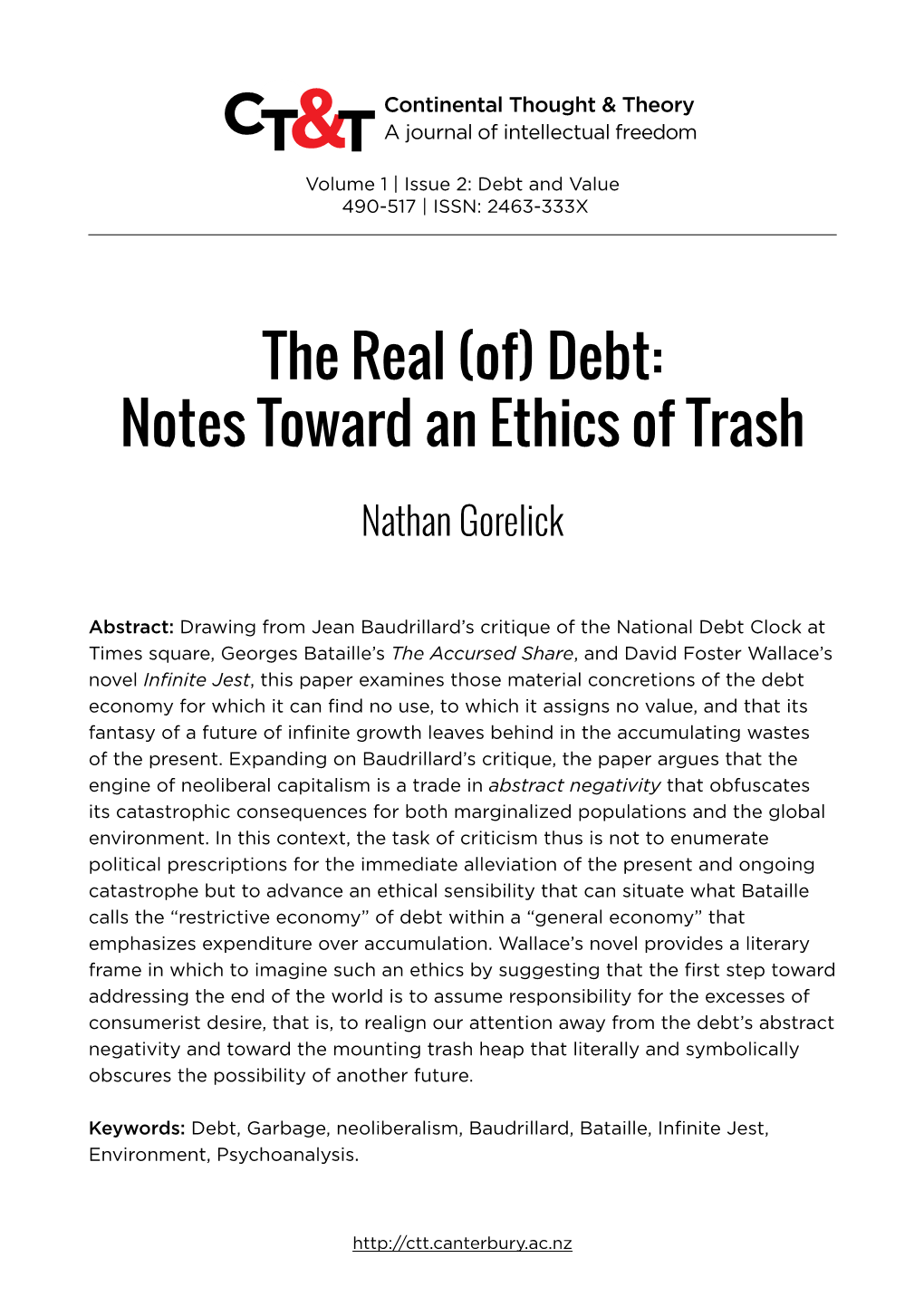 The Real (Of) Debt: Notes Toward an Ethics of Trash