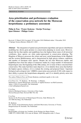 Area Prioritization and Performance Evaluation of the Conservation Area Network for the Moroccan Herpetofauna: a Preliminary Assessment