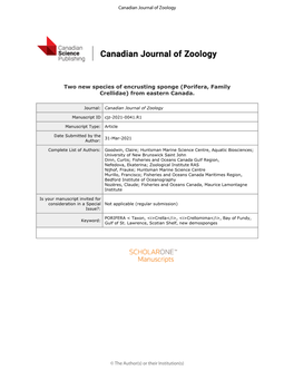 Two New Species of Encrusting Sponge (Porifera, Family Crellidae) from Eastern Canada