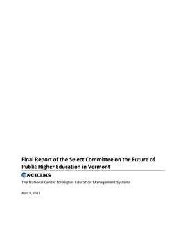 Final Report of the Select Committee on the Future of Public Higher Education in Vermont