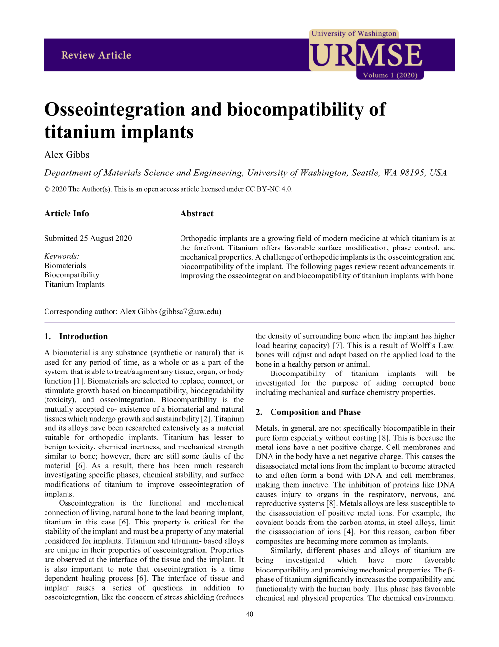 Osseointegration and Biocompatibility of Titanium Implants