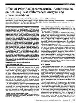 Effect of Prior Radiopharmaceutical Administration on Schilling Test Performance: Analysis and Recommendations