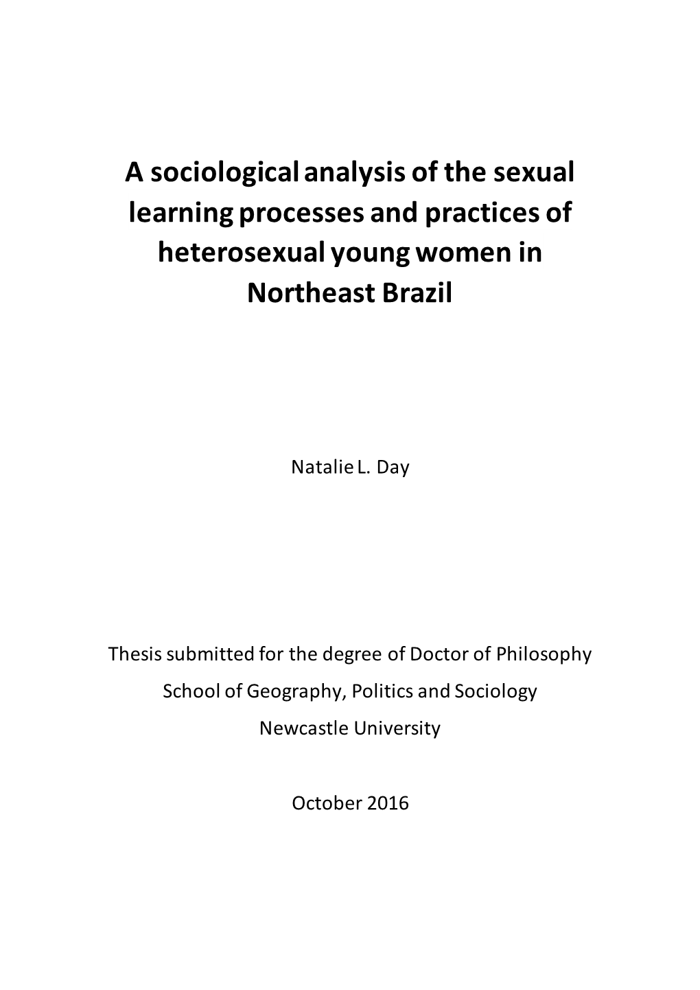 A Sociological Analysis of the Sexual Learning Processes and Practices of Heterosexual Young Women in Northeast Brazil