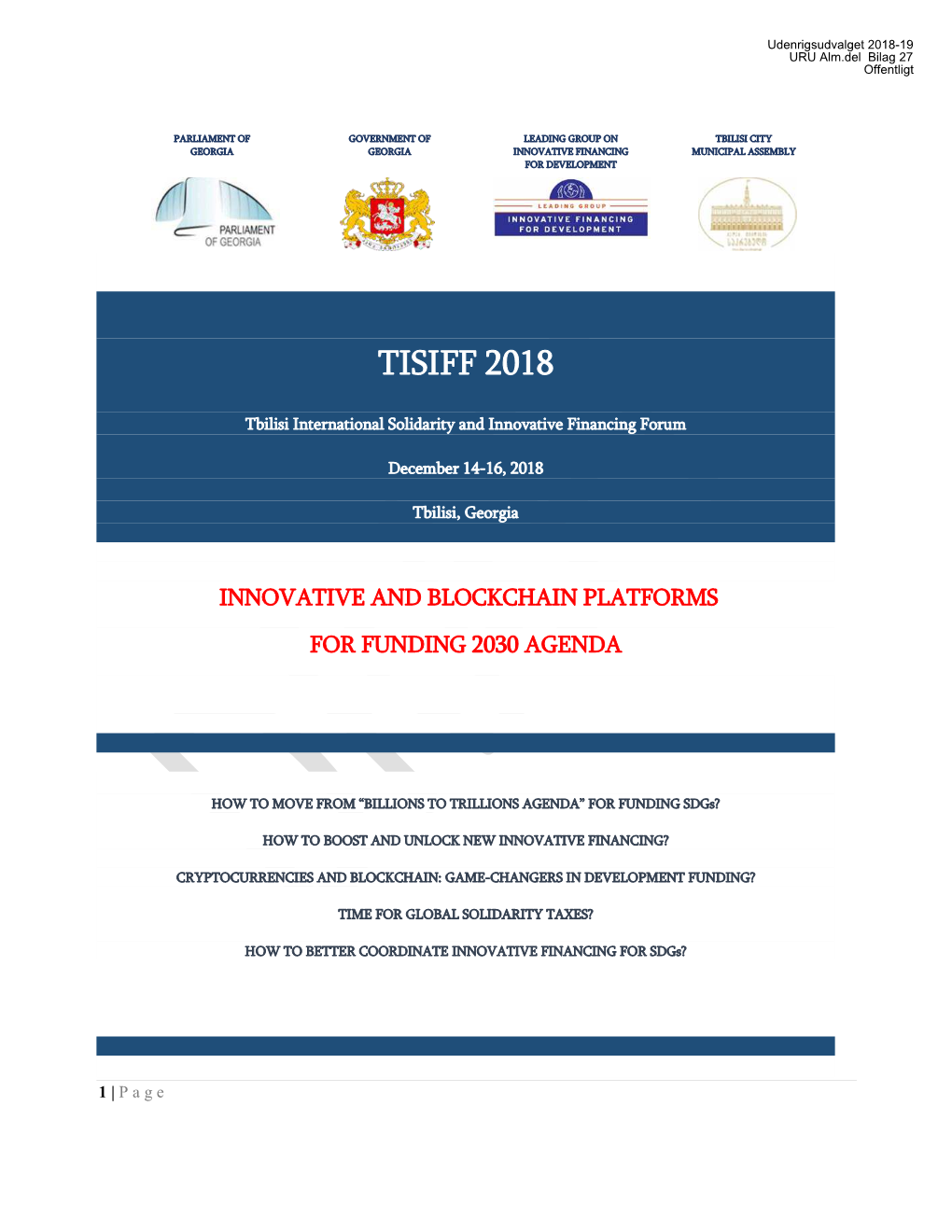 URU Alm.Del Bilag 27: TISIFF 2018 JOURNAL