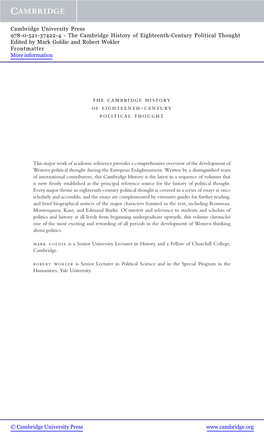 The Cambridge History of Eighteenth-Century Political Thought Edited by Mark Goldie and Robert Wokler Frontmatter More Information