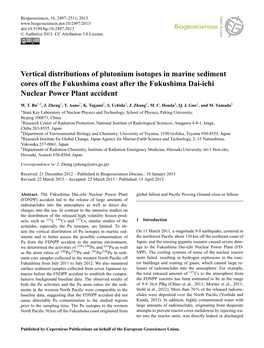 Vertical Distributions of Plutonium Isotopes in Marine Sediment Cores Into the North Paciﬁc Ocean (Buesseler Et Al., 2011; Inoue Et (Buesseler, 2012)