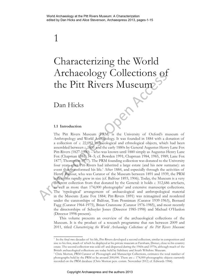 Characterizing the World Archaeology Collections of the Pitt Rivers Museum