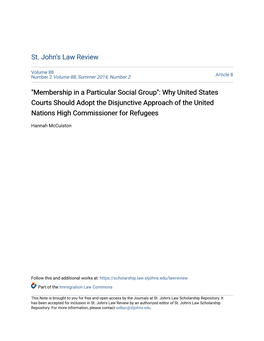 "Membership in a Particular Social Group": Why United States Courts Should Adopt the Disjunctive Approach of the United Nations High Commissioner for Refugees