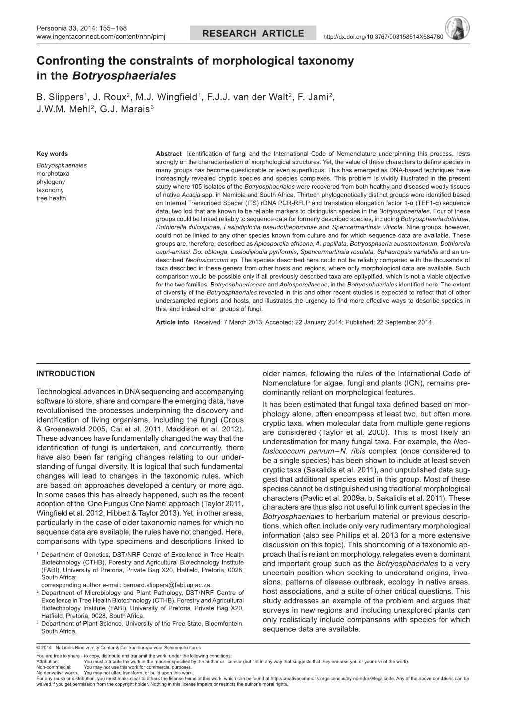 Confronting the Constraints of Morphological Taxonomy in the Botryosphaeriales