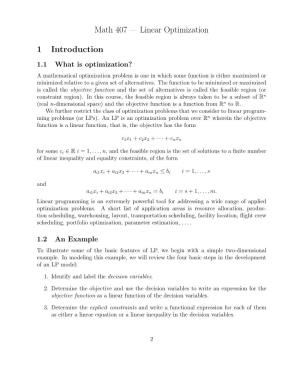 Math 407 — Linear Optimization 1 Introduction