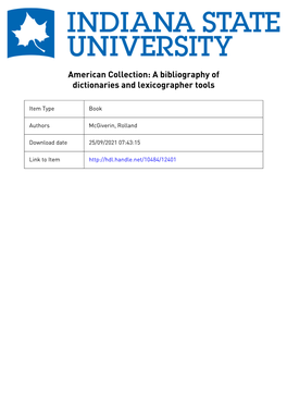 American Collection: a Bibliography of Dictionaries and Lexicographer Tools