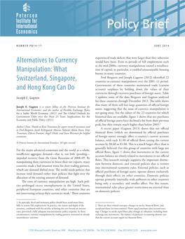 Policy Brief 14-17: Alternatives to Currency Manipulation: What Switzerland, Singapore, and Hong Kong Can Do