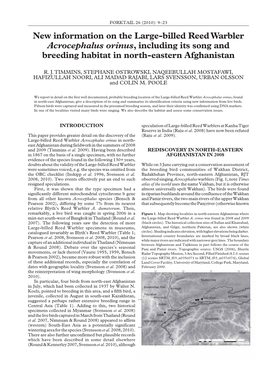 New Information on the Large-Billed Reed Warbler Acrocephalus Orinus, Including Its Song and Breeding Habitat in North-Eastern Afghanistan