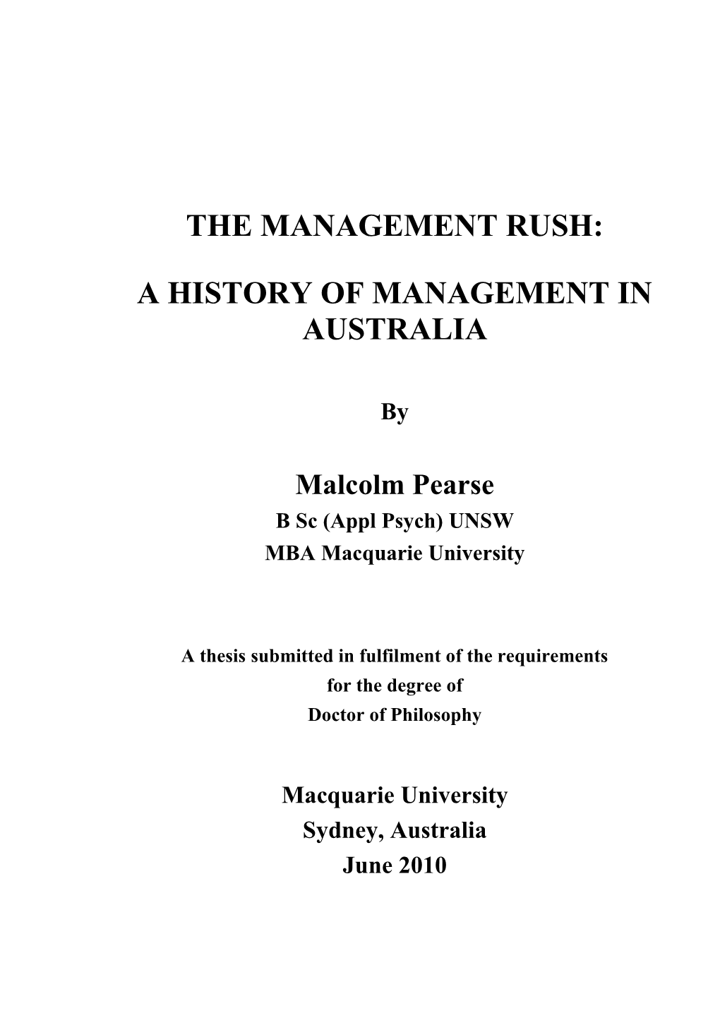 A History of Management in Australia