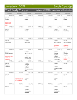 June-July 2021 Events Calendar the Liberty Theater