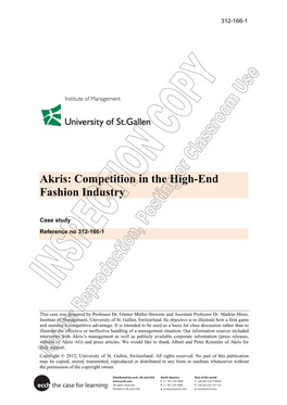 Akris: Competition in the High-End Fashion Industry