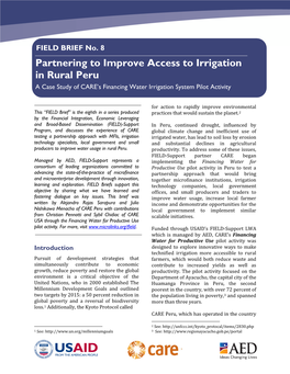 Partnering to Improve Access to Irrigation in Rural Peru a Case Study of CARE’S Financing Water Irrigation System Pilot Activity