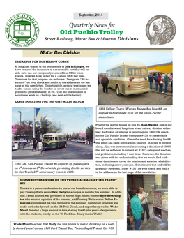 Quarterly News for Old Pueblo Trolley Street Railway, Motor Bus & Museum Divisions