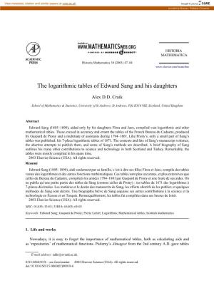The Logarithmic Tables of Edward Sang and His Daughters