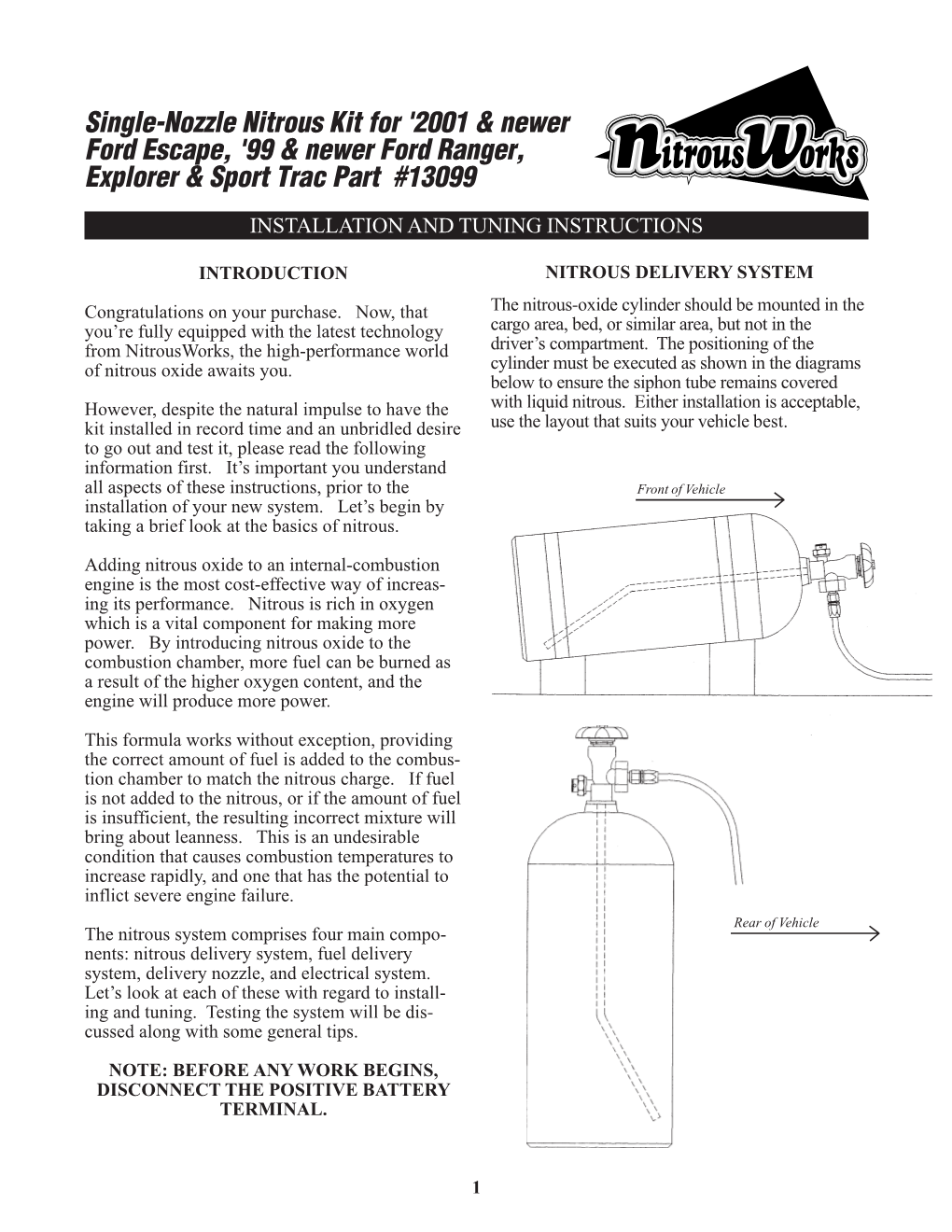 Single-Nozzle Nitrous Kit for '2001 & Newer Ford Escape, '99 & Newer