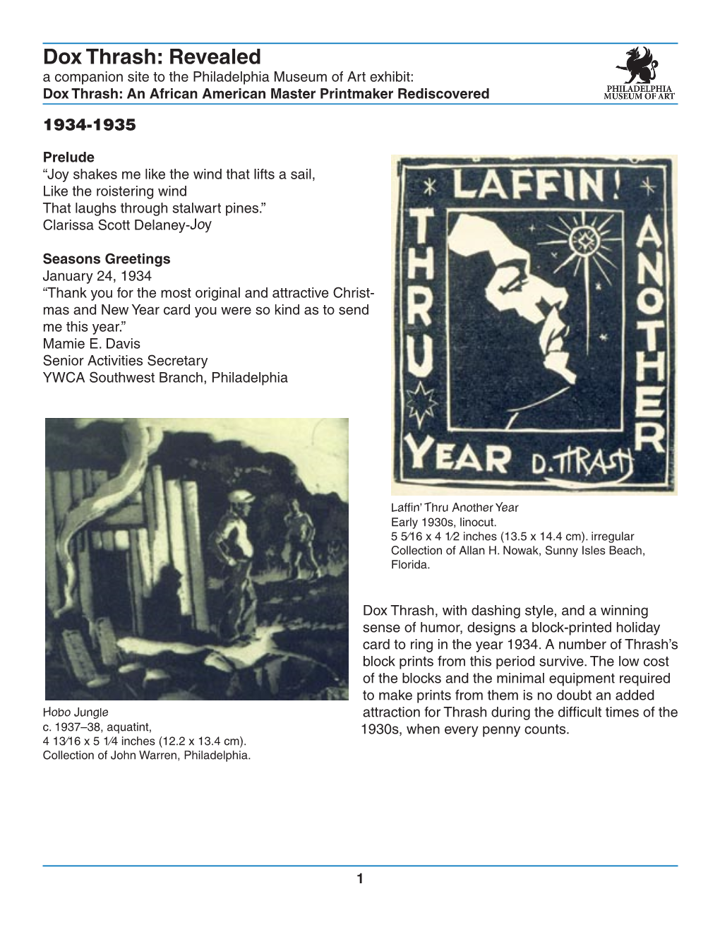 Dox Thrash: Revealed a Companion Site to the Philadelphia Museum of Art Exhibit: Dox Thrash: an African American Master Printmaker Rediscovered 1934-1935