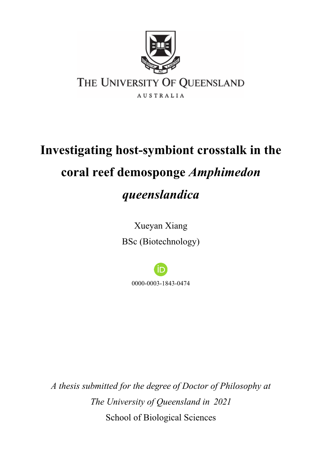 Investigating Host-Symbiont Crosstalk in the Coral Reef Demosponge Amphimedon Queenslandica