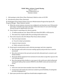 MARC Riders Advisory Council Meeting March 21, 2019 Hall of States Room 233 Summary Minutes