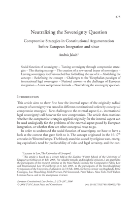 Neutralizing the Sovereignty Question Compromise Strategies in Constitutional Argumentation Before European Integration and Since