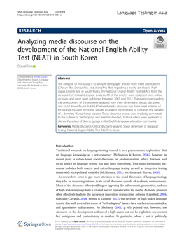 Analyzing Media Discourse on the Development of the National English Ability Test (NEAT) in South Korea Dongil Shin