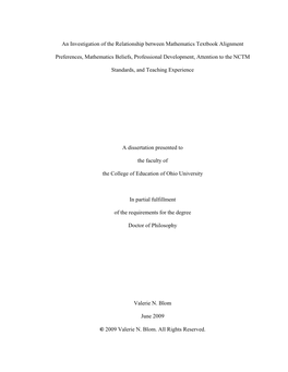 An Investigation of the Relationship Between Mathematics Textbook Alignment