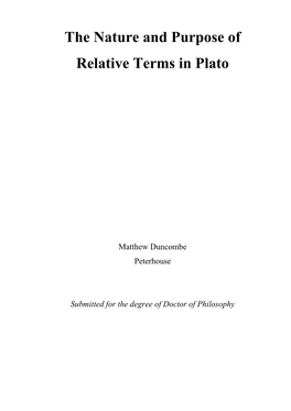 The Nature and Purpose of Relative Terms in Plato