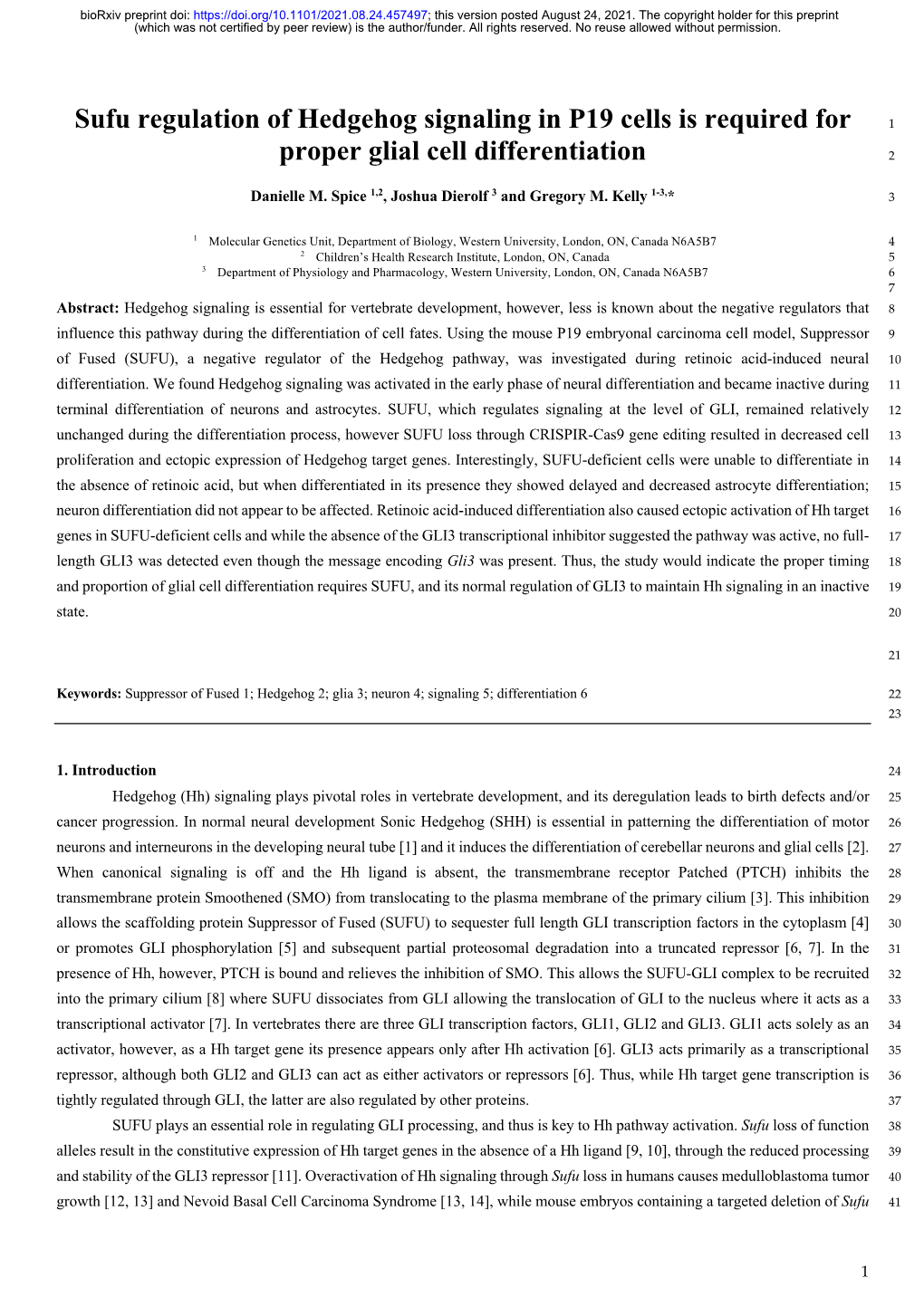 Sufu Regulation of Hedgehog Signaling in P19 Cells Is Required for 1