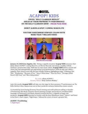 Acapop! Kids Unveil “Kelly Clarkson Medley” Ahead of Their Premiere Tv Performance on the Kelly Clarkson Show – Sneak Peak Here