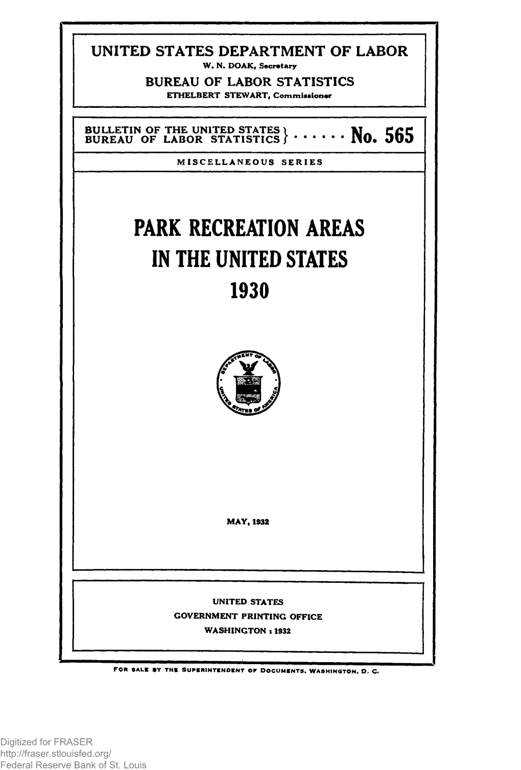 Park Recreation Areas in the United States, 1930