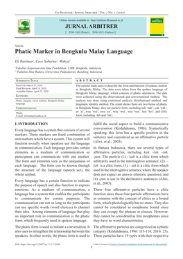 Phatic Marker in Bengkulu Malay Language