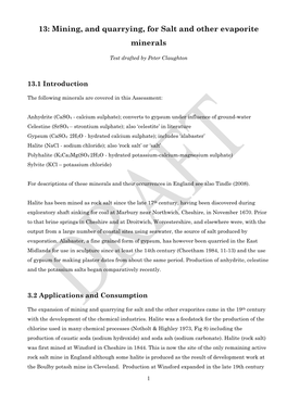 Mining, and Quarrying, for Salt and Other Evaporite Minerals