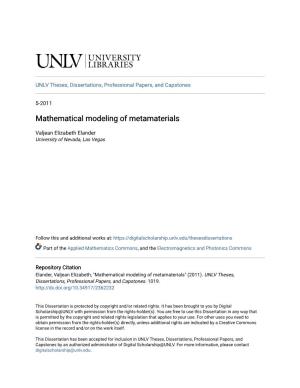 Mathematical Modeling of Metamaterials