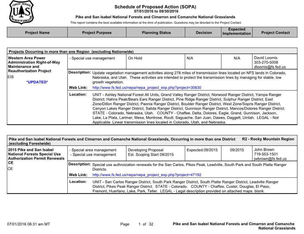 Schedule of Proposed Action (SOPA)