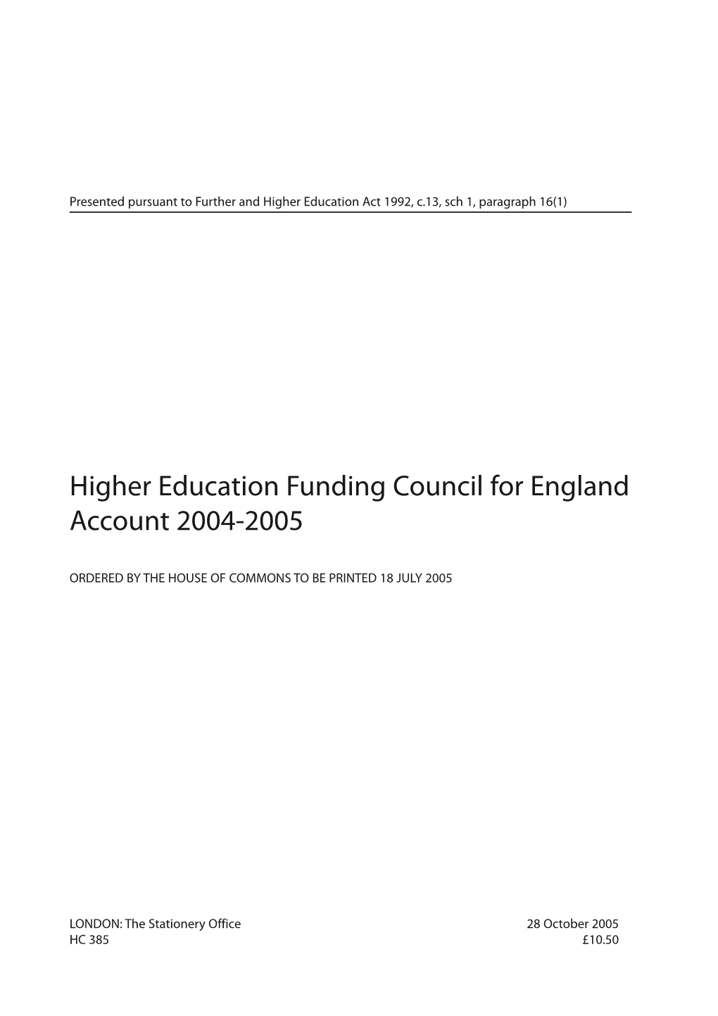 Higher Education Funding Council for England Account 2004-2005