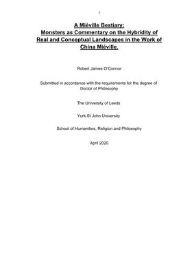 A Miéville Bestiary: Monsters As Commentary on the Hybridity of Real and Conceptual Landscapes in the Work of China Miéville