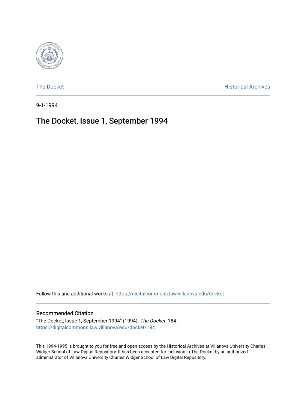 The Docket, Issue 1, September 1994