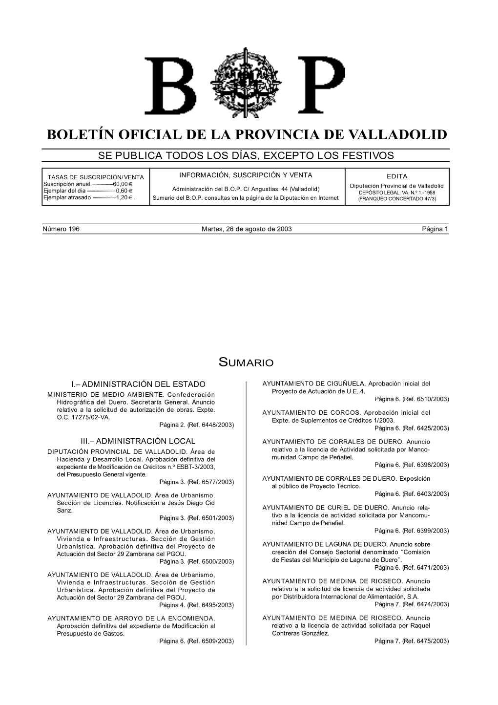 Boletín Oficial De La Provincia De Valladolid