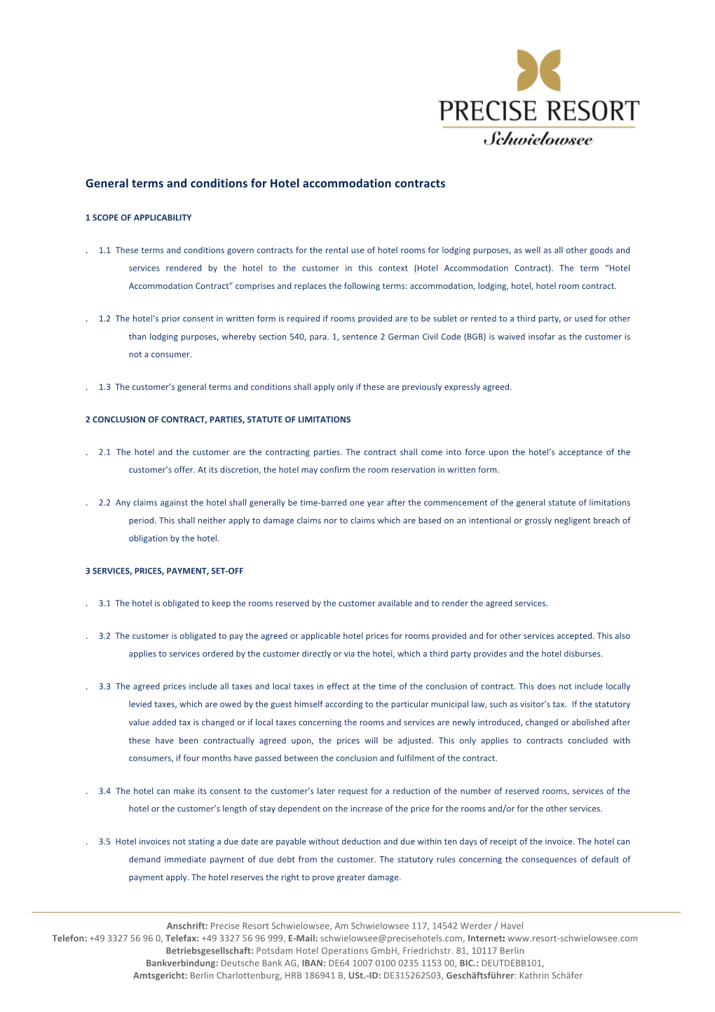 General Terms and Conditions for Hotel Accommodation Contracts