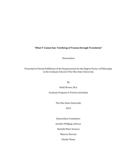 What 'I' Cannot Say: Testifying of Trauma Through