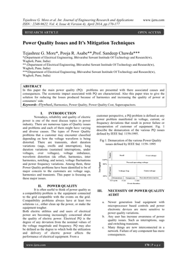 Power Quality Issues and It's Mitigation Techniques