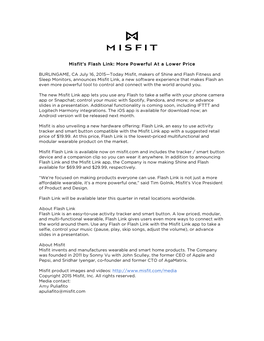 Misfit's Flash Link: More Powerful at a Lower Price BURLINGAME, CA