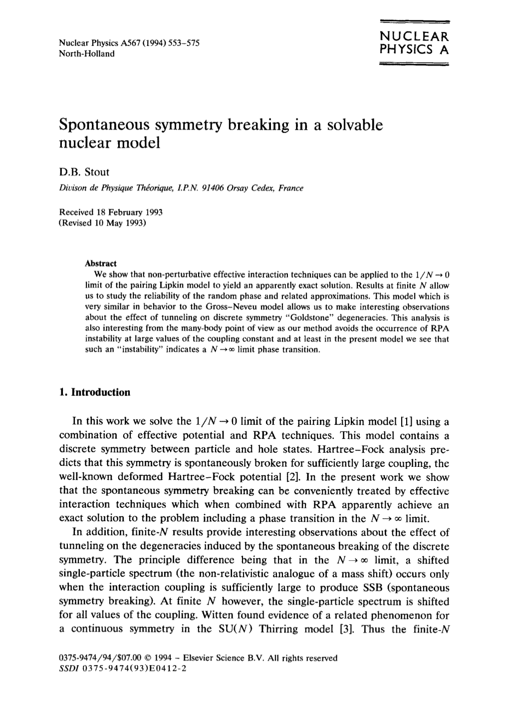 Spontaneous Symmetry Breaking in a Solvable Nuclear Model